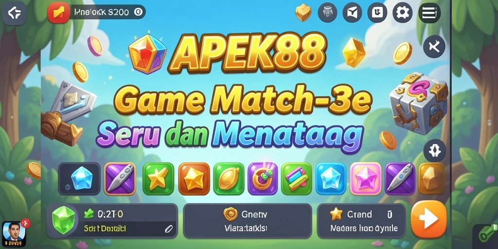 Screenshot APEK88 menampilkan gameplay Match-3 yang penuh warna dan menarik.