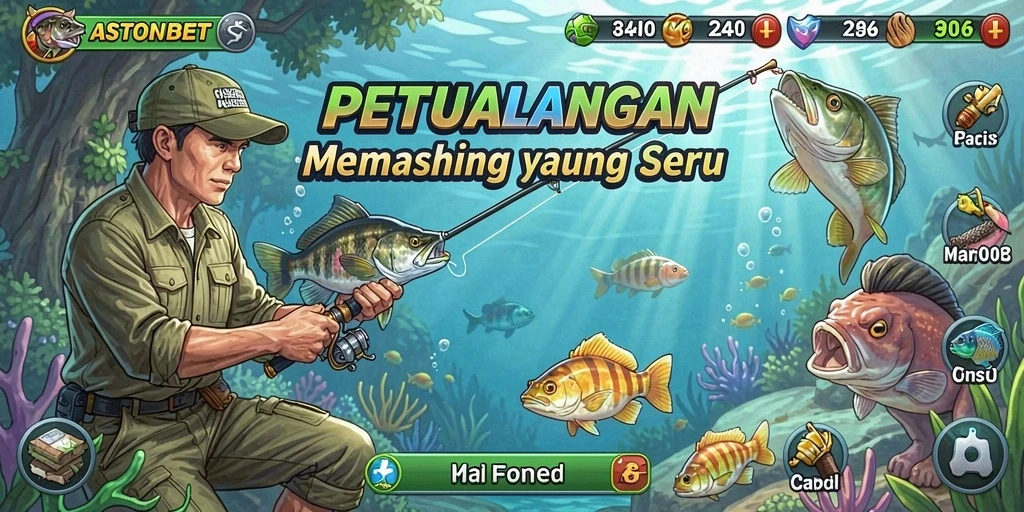 Screenshot gameplay <strong>ASTONBET</strong> menunjukkan aksi memancing yang mendebarkan.
