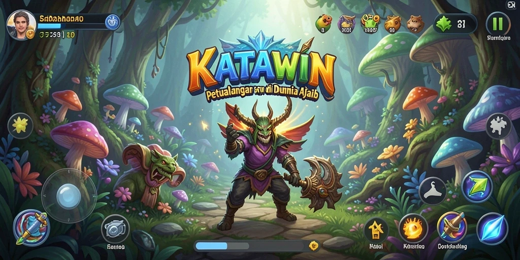 Tampilan gameplay KATAWIN yang penuh warna dan aksi petualangan.