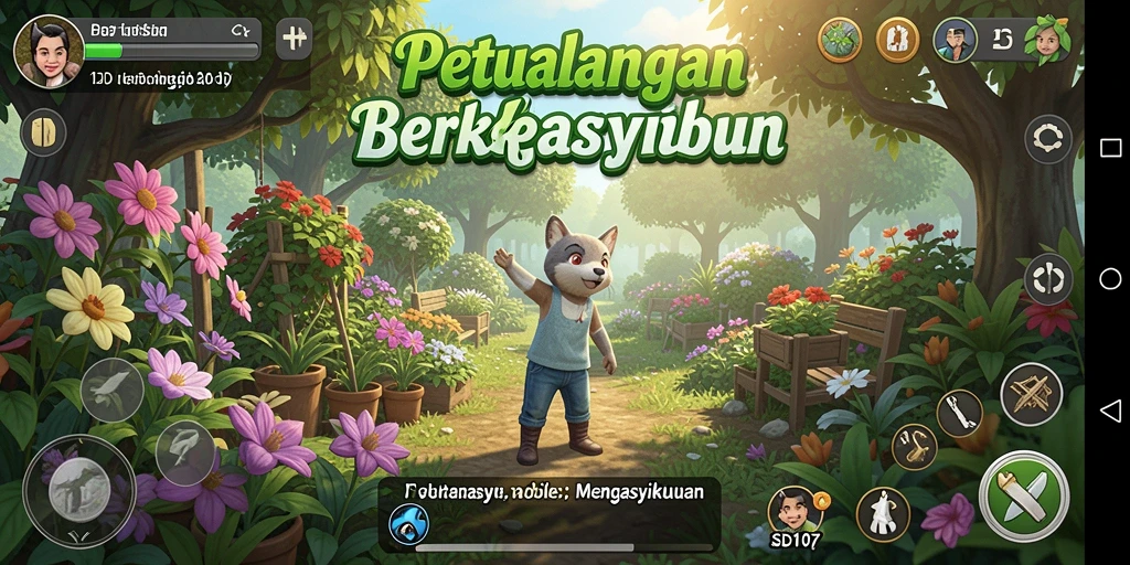 Gameplay SD107 menampilkan aktivitas berkebun yang seru dan interaksi dengan hewan.