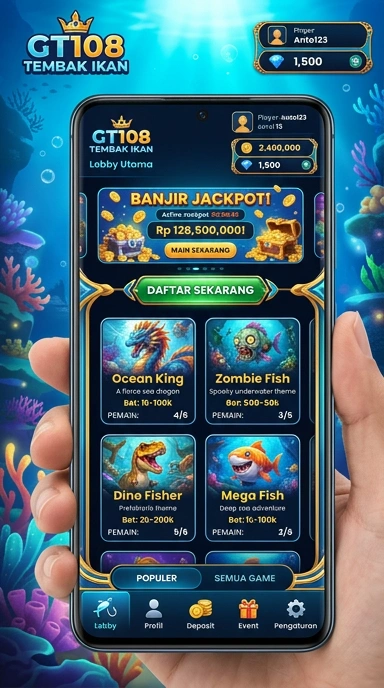 Tampilan beranda aplikasi gt108 yang informatif dan menarik.